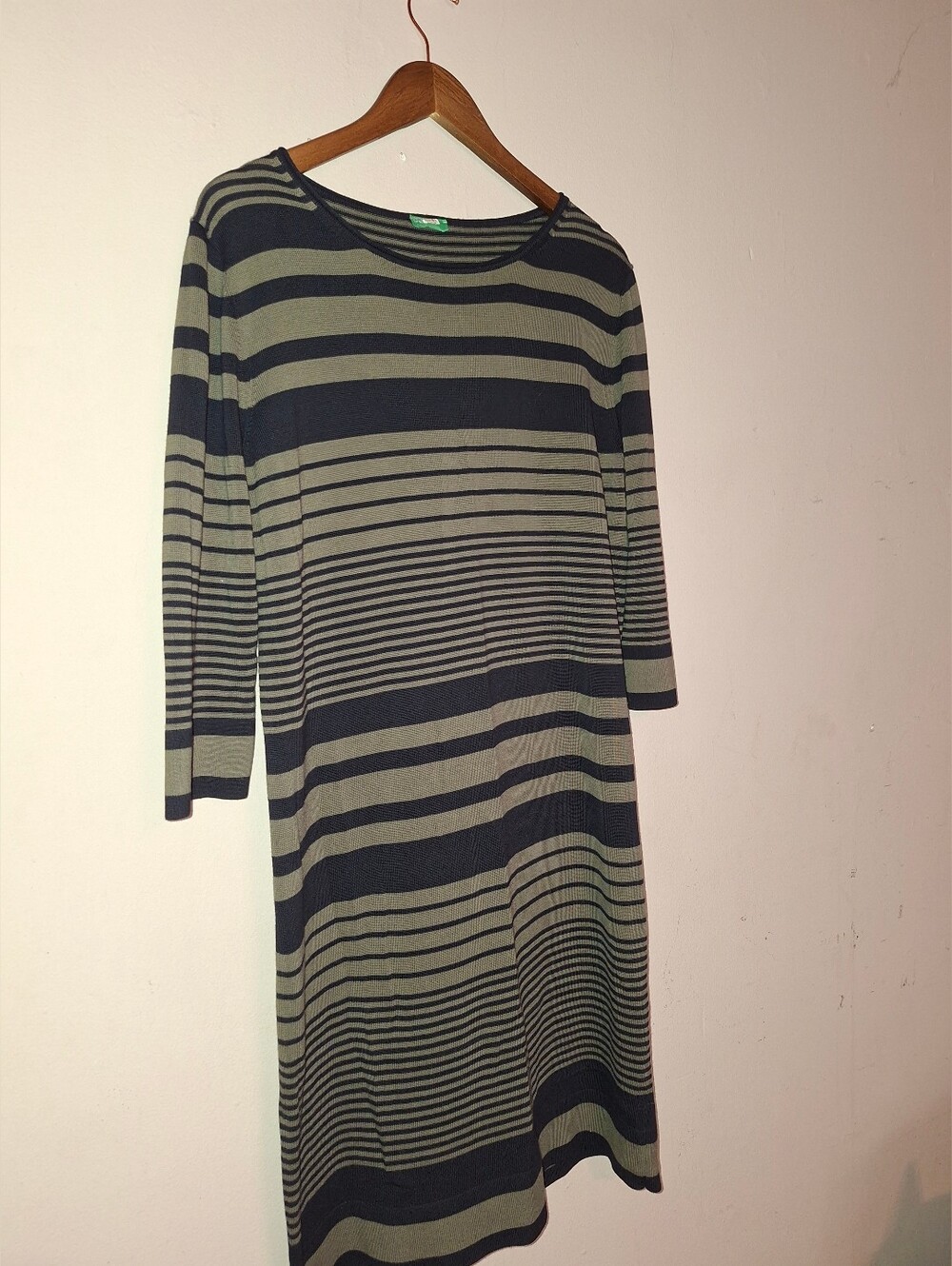 United Colors Of Benetton Striped Knit Sheath Dress in Olive and Black
